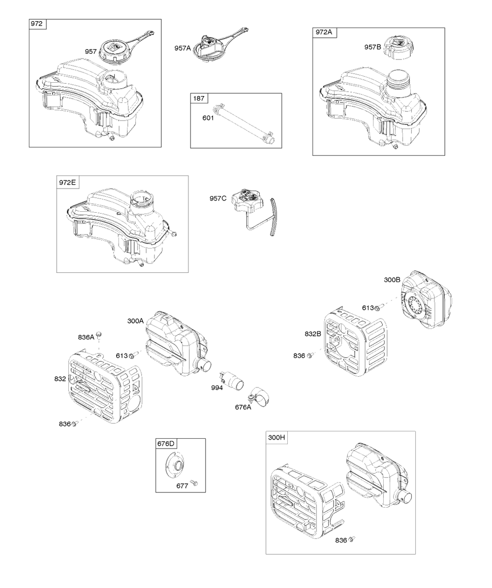 Exhaust System, Fuel Supply Diagram and Parts List for 9P602-0060-F1  Briggs and Stratton Engine
